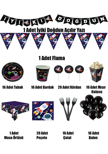 Uzay 16 Kişilik Lüks Doğum Günü Parti Malzemeleri Seti fiyatları