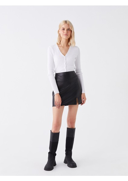 Yeni Sezon Dar Fit Düz Deri Görünümlü Kadın Etek