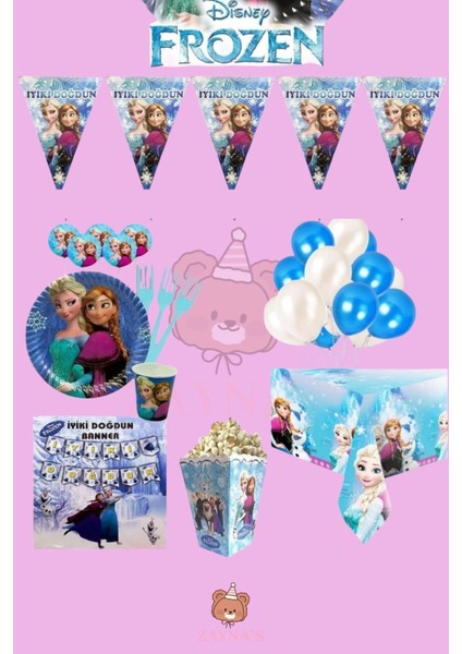 Frozen Elsa Temalı 16 Kişilik Full Set - Doğum Günü Parti Seti Malzemeleri