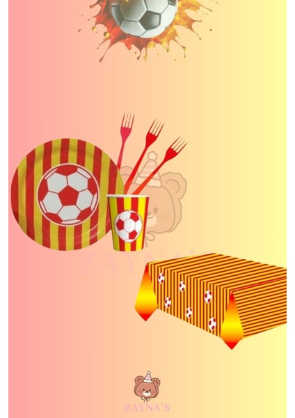 Taraftar Sarı Kırmızı 32 Kişilik Doğum Günü Parti Seti -Taraftar Konseptli Parti Seti Süsleri