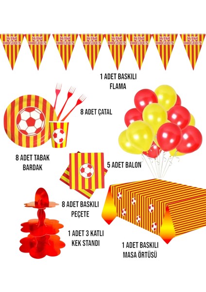 Sarı Kırmızı Taraftar 8 Kişilik Doğum Günü Parti Seti - Taraftar Konseptli Kek Standı fiyatları