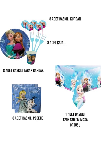 Frozen Elsa Temalı 8 Kişilik Doğum Günü Parti Seti - Karlar Ülkesi Elsa Konseptli Parti Süsleri fiyatları