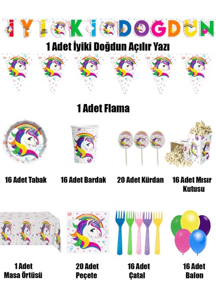Unicorn 16 Kişilik Lüks Doğum Günü Parti Malzemeleri Seti fiyatları