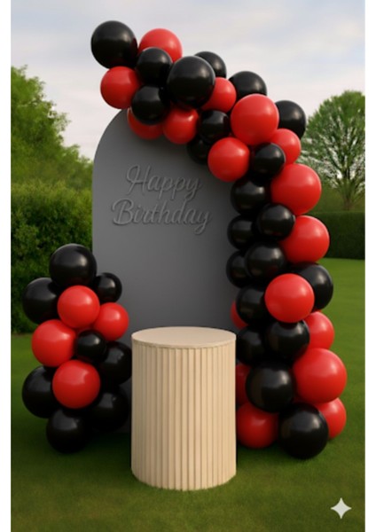 5 Adet Pastel Tonu Siyah-Kırmızı Renk 5 Li 12INÇ Siyah Kırmızı Balon-Doğum Günü Parti Süsleri Balon