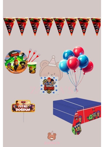 Brawl Stars Temalı Erkek Çocuk 24 Kişilik Doğum Günü Parti Seti - Brawl Stars Konsepti Parti Süsleri