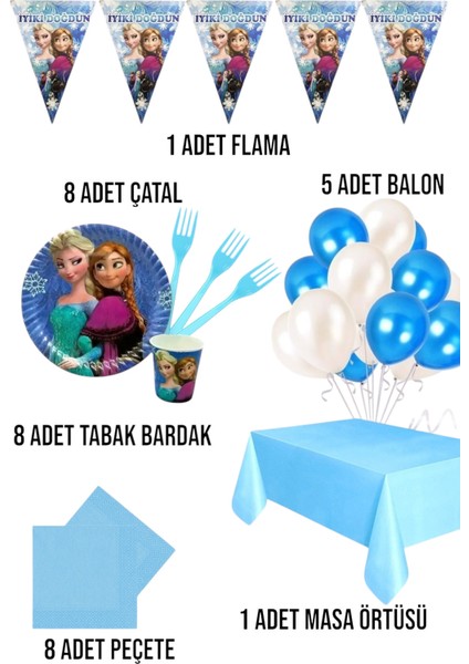 Karlar Ülkesi Elsa Temalı Frozen 8 Kişilik Set Doğum Günü Parti Malzemeleri fiyatları