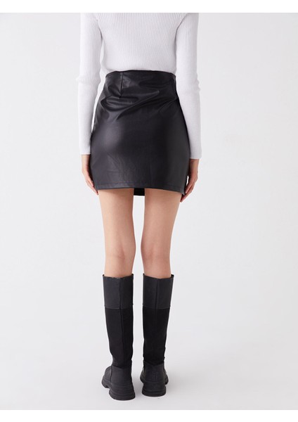 Yeni Sezon Dar Fit Düz Deri Görünümlü Kadın Etek indirimleri