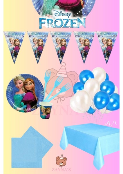 Karlar Ülkesi Elsa Temalı Frozen 16 Kişilik Set Doğum Günü Parti Malzemeleri