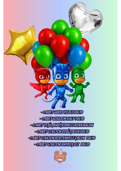 Pijamaskeliler Folyo Balon 3 Lü Karakter Baskılı Folyo Balon Seti Yıldız ve Kalpli fiyatları