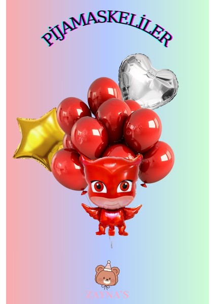 Pijamaskeliler Temalı Baykuş Kız Kalp Yıldız Folyo Balon Seti