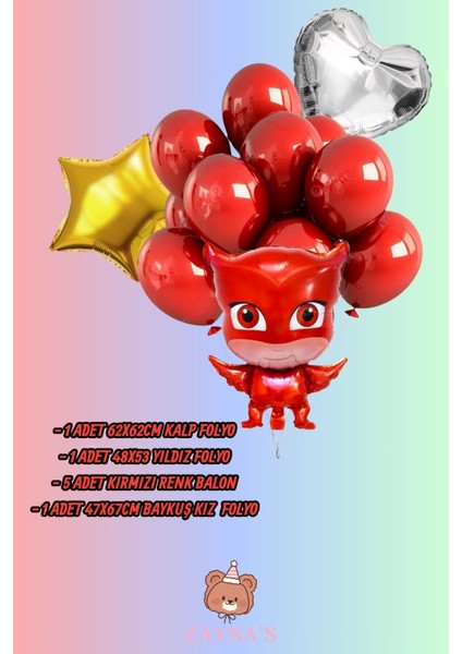 Pijamaskeliler Temalı Baykuş Kız Kalp Yıldız Folyo Balon Seti fiyatları