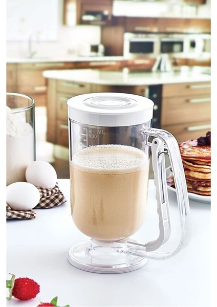 Pankek Dağıtıcı Hamur Porsiyonlayıcı Şekillendirici 900 ml Dökme Aparatı Beyaz