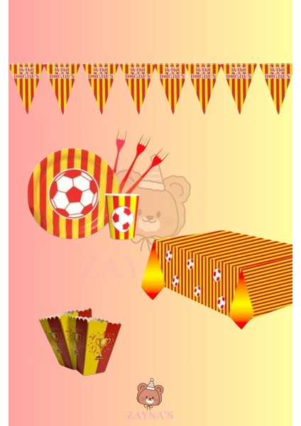 Sarı Kırmızı Doğum Günü Parti Seti - Çocuklara Özel Taraftar Temalı Doğum Günü Konsepti 32 Kişilik