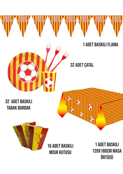 Sarı Kırmızı Doğum Günü Parti Seti - Çocuklara Özel Taraftar Temalı Doğum Günü Konsepti 32 Kişilik fiyatları