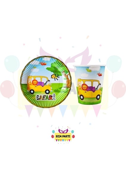 Safari Temalı Karton Tabak ve Bardak Seti 8 Li - Doğum Günü Parti Seti Malzemeleri fiyatları