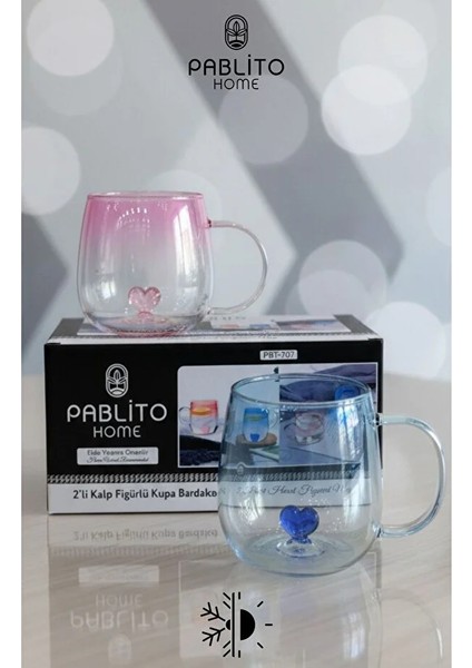 Pablıto Home 2 Li Kalp Figürlü Renkli Cam Kupa Bardak