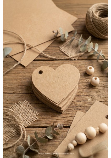Baskısız Kalpli Kraft Hediye Etiketi - 40 Adet - Kilitli Ip Hediyeli fiyatları