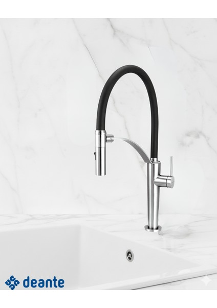 Corda BRC_072M Çift Akışlı Elastik Spiralli Krom Mutfak Evye Bataryası | 435 mm Yükseklik, Manyetik Tutucu,sessiz kullanım