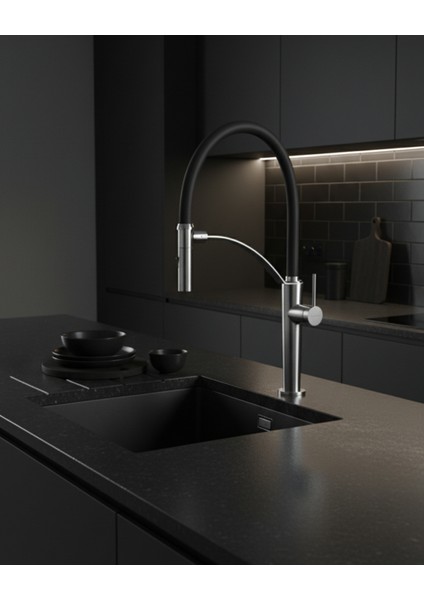 Corda BRC_072M Çift Akışlı Elastik Spiralli Krom Mutfak Evye Bataryası | 435 mm Yükseklik, Manyetik Tutucu,sessiz kullanım fiyatları