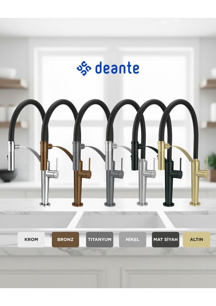 Corda BRC_072M Çift Akışlı Elastik Spiralli Krom Mutfak Evye Bataryası | 435 mm Yükseklik, Manyetik Tutucu,sessiz kullanım