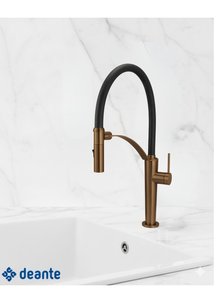 Corda BRC_C72M Çift Akışlı Elastik Spiralli Bronz Mutfak Evye Bataryası | iz bırakmaz, çizilmelere dayanıklı,sessiz kullanım