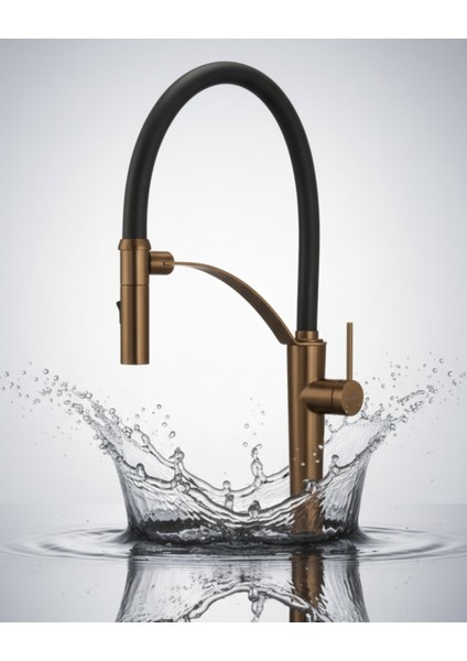 Corda BRC_C72M Çift Akışlı Elastik Spiralli Bronz Mutfak Evye Bataryası | iz bırakmaz, çizilmelere dayanıklı,sessiz kullanım