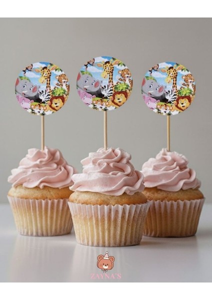 Safari Orman Baskılı 16 Adet Parti Sunum Cıpcake Kürdanı