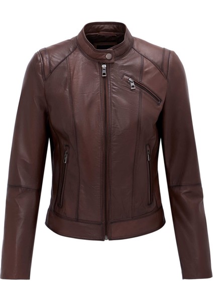 Kahve Hakiki Deri Kadın Hakiki Deri Biker Mont - K25GRJ320480-202 indirimleri