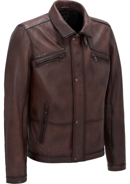 Kahve Hakiki Deri Erkek Hakiki Deri Mont - E25GRJ310613-202