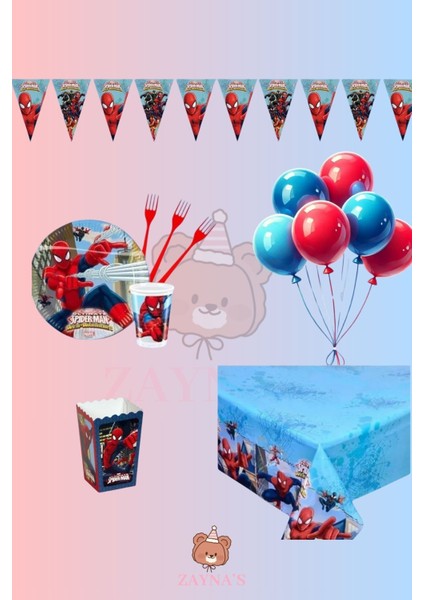 Örümcek Adam 16 Kişilik Doğum Günü Parti Seti - Örümcek Adam Konsepti Kek Standı