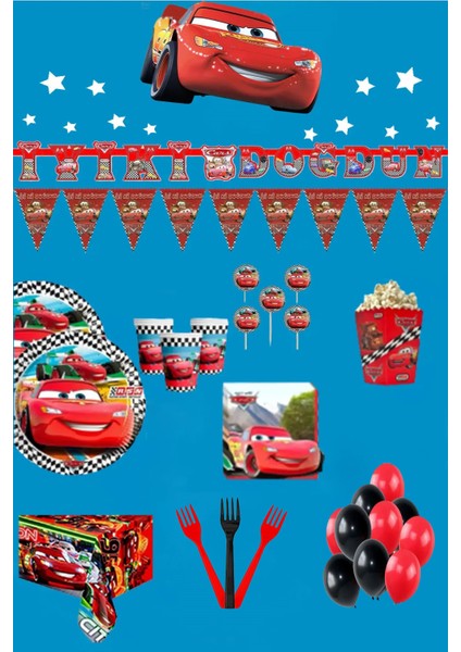 Arabalar 24 Kişilik Lüks Doğum Günü Parti Malzemeleri Seti