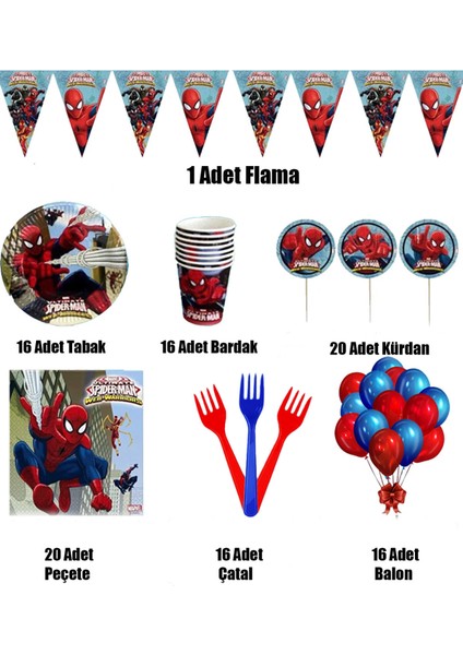Örümcek Adam Spider Man 16 Kişilik Ekonomik Doğum Günü Parti Malzemeleri Seti fiyatları