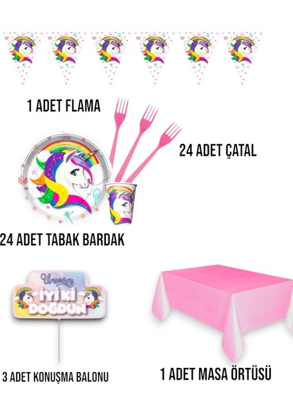 Unicorn Temalı Kız Çocuk Konsept Ekomini Set 24 Kişilik Doğum Günü Parti Malzemeleri fiyatları
