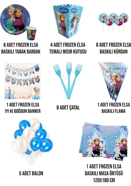Frozen Elsa Temalı 8 Kişilik Full Set - Doğum Günü Parti Seti Malzemeleri fiyatları