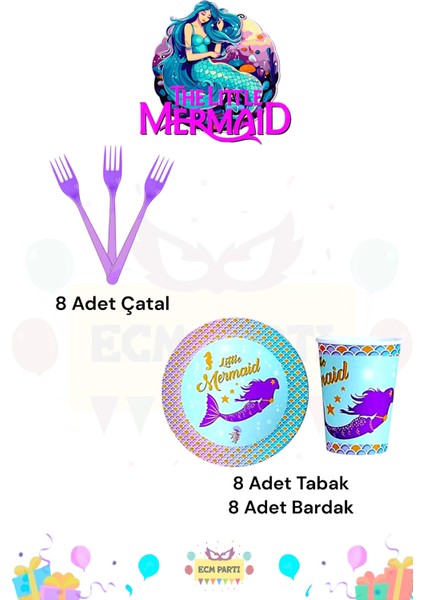 Deniz Kızı Temalı 8 Kişilik Extra Mini Doğum Günü Parti Seti fiyatları
