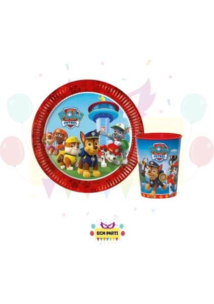 Paw Patrol Temalı Karton Tabak ve Bardak Seti 8 Li - Doğum Günü Parti Seti Malzemeleri