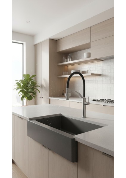 Corda BRC_D72M Çift Akışlı Elastik Spiralli Titanyum Mutfak Evye Bataryası | Manyetik Tutucu, Su Tasarruflu fiyatları