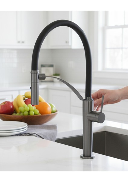 Corda BRC_D72M Çift Akışlı Elastik Spiralli Titanyum Mutfak Evye Bataryası | Manyetik Tutucu, Su Tasarruflu modelleri