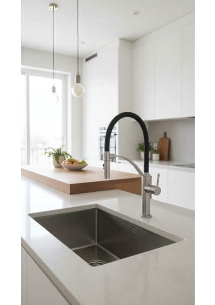 Corda BRC_F72M Çift Akışlı Elastik Spiralli Fırçalanmış Çelik Mutfak Evye Bataryas| Manyetik Tutucu, Sessiz kullanım ,Su Tasarrufu fırsatları