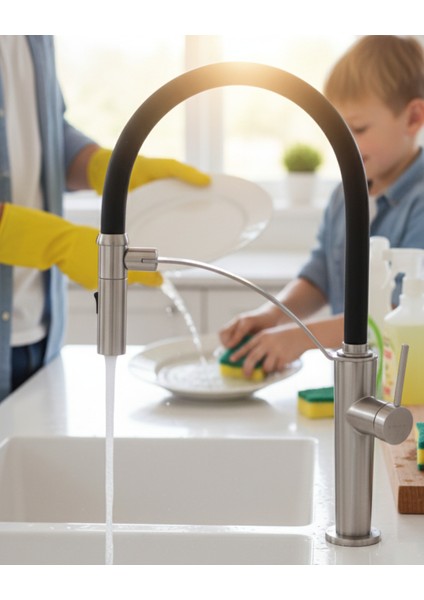 Corda BRC_F72M Çift Akışlı Elastik Spiralli Fırçalanmış Çelik Mutfak Evye Bataryas| Manyetik Tutucu, Sessiz kullanım ,Su Tasarrufu indirimleri