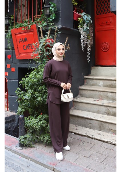 Oval Kesim Modal Pantolonlu Takım modelleri