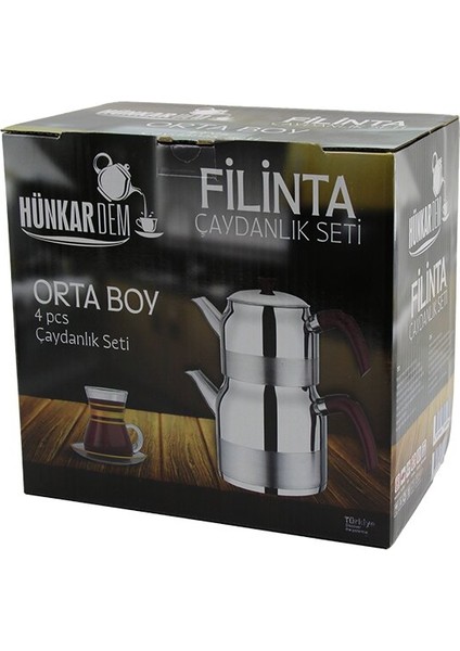 Filinta Orta Boy Çelik Çaydanlık Seti Çift Kapaklı Renkli Bakalit Kulp Üst Demlik: 1.25LT - Alt Suluk: 2.25LT Kendinden Süzgeçli (5224)