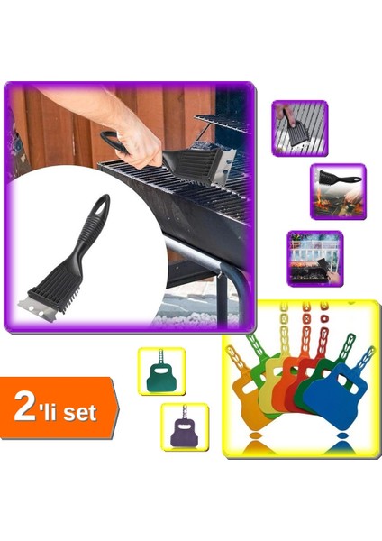 Mangal Barbekü Temizleme Fırçası + Mangal Yelpazesi Seti - 2li Set Q1Z2H3