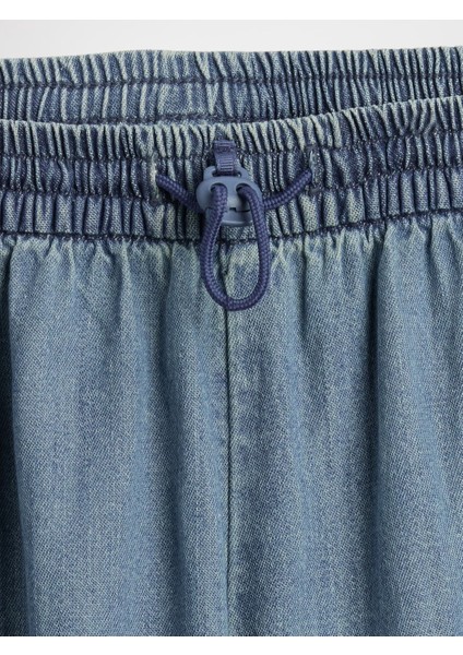 Kız Çocuk Mavi High Rise Denim Baggy Jogger Pantolon fiyatları