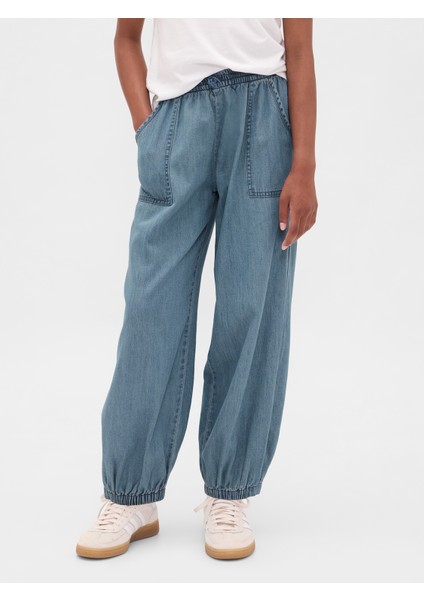 Kız Çocuk Mavi High Rise Denim Baggy Jogger Pantolon fırsatları