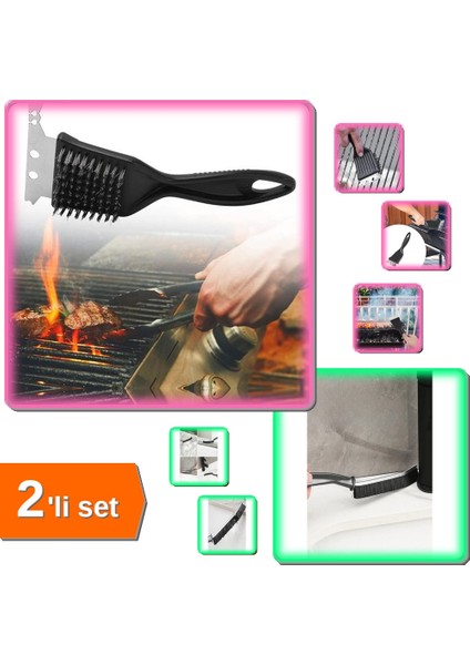 Mangal Barbekü Temizleme Fırçası + Banyo Mutfak Detaylı Temizlik Ince Kıl Fırçası - 2li Set Z9K8A2