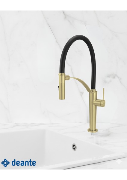 Corda BRC_R72M Çift Akışlı Elastik Spiralli Altın Mutfak Evye Bataryası | Bal Peteği Aeratör, sessiz kullanım