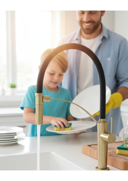 Corda BRC_R72M Çift Akışlı Elastik Spiralli Altın Mutfak Evye Bataryası | Bal Peteği Aeratör, sessiz kullanım fiyatları