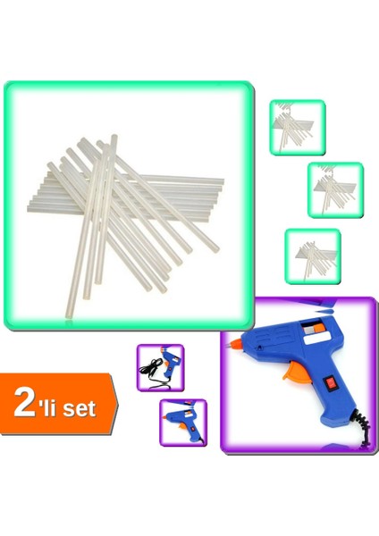 1kg Silikon Tabanca Mumu 7 mm + 20WATT Sıcak Silikon Tabancası Aç/kapa Düğmeli - 2li Set N6F4D7