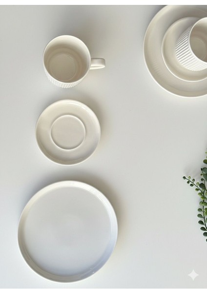 3 Parça Çizgili Porselen Kahve Fincan Seti – Fincan + Fincan Altlığı + Pasta Tabağı – Modern Minimal Tasarım fiyatları